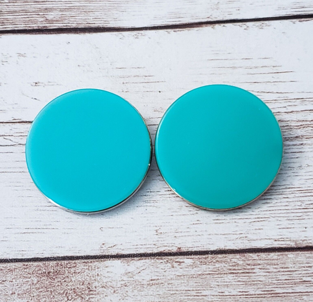 Vintage Clip On Earrings Seafoam Tone Circle